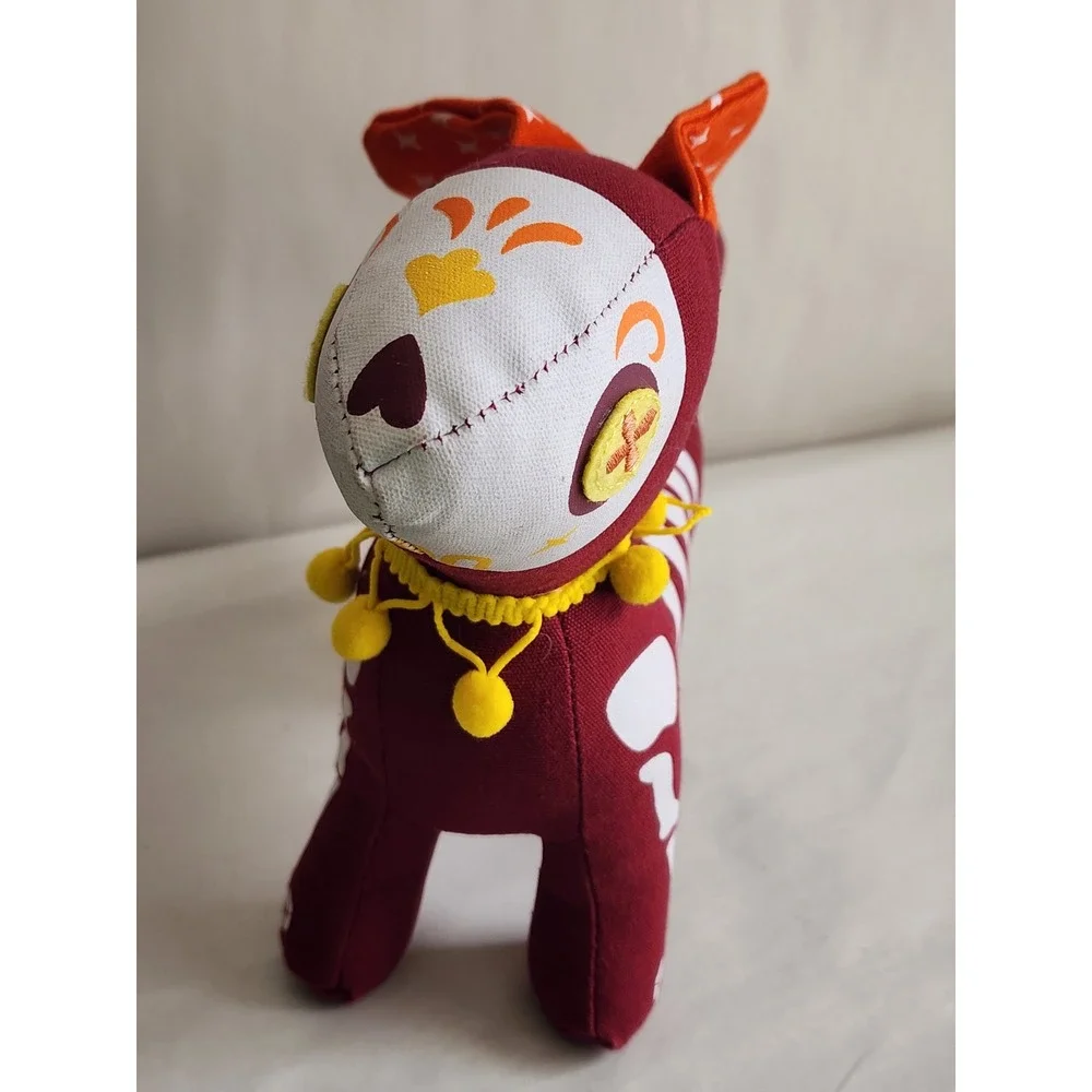 Day of the Dead Skeleton Dog Plush Sugar Skull Halloween Decor Burgundy Orange